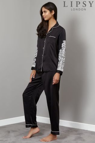 Lipsy Lace Print Long PJ Shirt Set